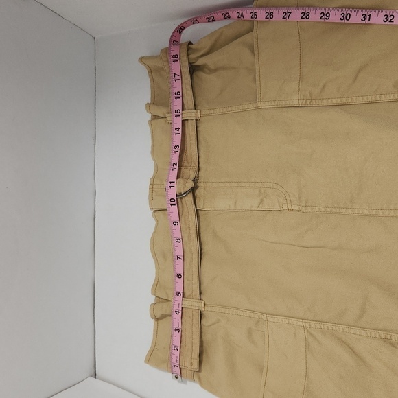 Wild Fable Khaki High Paper Bag Waist Pleated Back Zip Front Cargo Utility Skirt - Picture 9 of 11
